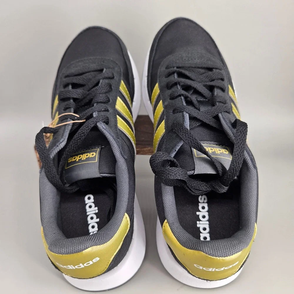 Adidas Run 60s 2.0 Shoes Mens 8 Black Gold GX1714 Retro Lifestyle Sneakers